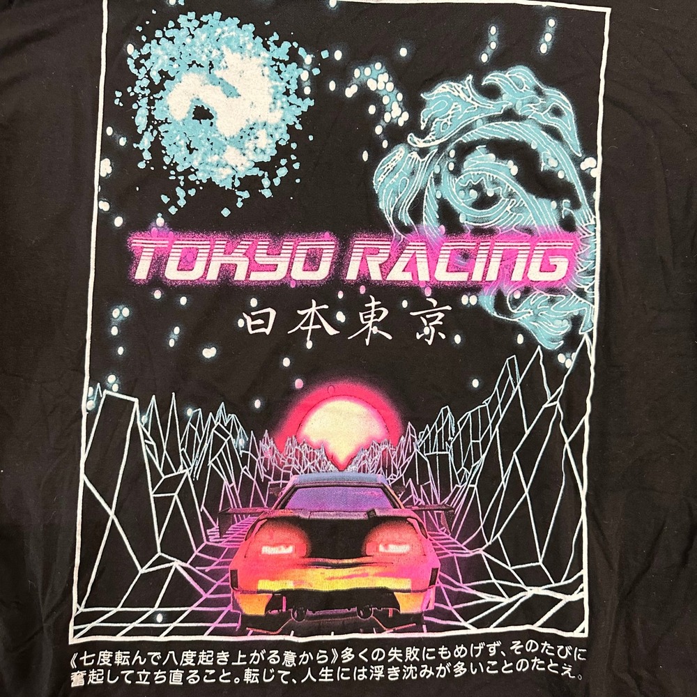 2 Monkeys T-Shirt Mens Size 2XL Black Tokyo Racing Vaporwave Graphic JDM